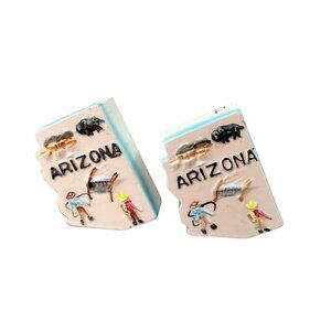Vintage Arizona State Shaped Ceramic Salt & Pepper Shakers Made In Japan